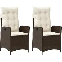 vidaXL Fauteuil de jardin avec coussin 2 pcs. Réglable Marron Poly Rattan