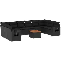 vidaXL Ensemble de salon de jardin 11 pièces avec coussins noir poly rotin