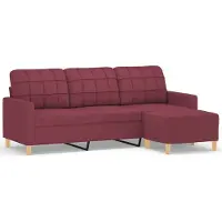 vidaXL Canapé 3 places avec pouf vin rouge 180 cm Tissu