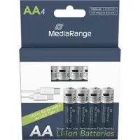 MediaRange MRBAT161 4 USB-Akkus mit Ladekabel Mignon AA 1400 mAh