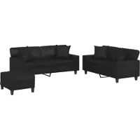 vidaXL Ensemble de canapés 3 pièces avec coussins Noir Similicuir
