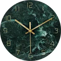 IvoQ Horloge murale 30 cm - Mouvement silencieux - Effet marbre vert & or - Design en verre de luxe