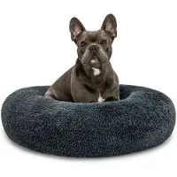 Lionto Donut Lit pour chien, canapé rond pour chien avec housse en peluche & picots antidérapants, doux & confortable, 70 cm de diamètre, gris foncé