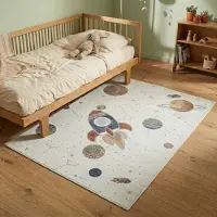 Little Olly Tapis lavable pour enfant - Mace Rocket Crème | 140x200 cm | Rectangulaire |
