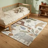 Little Olly Tapis lavable pour enfant - Mace Animals Crème | 80x150 cm | Rectangulaire |