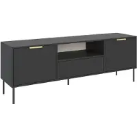 Selsey Vena - Meuble TV bas à 2 portes avec tiroir et compartiment, noir, 160 cm