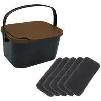 Practic Poubelle pour déchets organiques, capacité 4,5 litres, noire avec couvercle marron, Mini Bini + 5 filtres à charbon