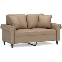 vidaXL Canapé 2 places avec oreillers cappuccino 120 cm similicuir