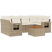 vidaXL Ensemble de salon de jardin 7 pièces avec coussins Beige Poly Rattan