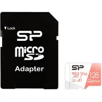 Silicon Power Tarjeta MicroSDXC Superior 128GB 100MB/s V30 UHS-I Resistente Durazno/Blanco