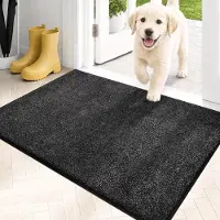 OEM Tapis d'entrée antidérapant lavable - Tapis de protection pour intérieur et extérieur - Tapis anti-saleté pour porte d'entrée, couloir et animaux de compagnie - Noir - 80 x 50 cm