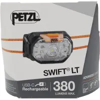 Petzl Swift LT Black E102AB00 noir, lampe frontale rechargeable, 380 lumens