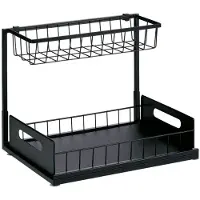 Alpina Etagere Murale Meuble de Rangement - Etagere Rangement Extensible avec 2 Compartiments - Meuble Métal avec Pieds Antidérapants - 35 x 27 x 28 cm - Noir