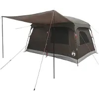 vidaXL Tente familiale avec toit, marron et gris, 380 x 260 x 190 cm, polyester