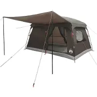 vidaXL Tente familiale avec toit, marron et gris, 320 x 210 x 180 cm, polyester