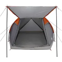 vidaXL Tente de camping pour 4 personnes, gris et orange, en polyester et en acier