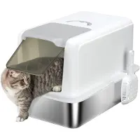 PawHut Bac à litière XXL en acier inoxydable avec couvercle et filtre à litière