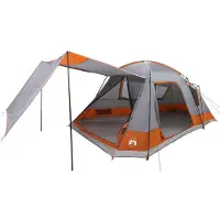 vidaXL Tente de type chalet, 12 personnes, gris et orange, polyester et acier