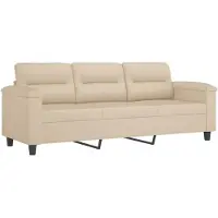 vidaXL Canapé 3 places Crème 180 cm Tissu microfibre