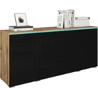 Bratex Commode combinée HERMINA 150 – chêne wotan / noir brillant