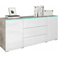 Bratex Commode combinée HERMINA 150 – béton / blanc brillant