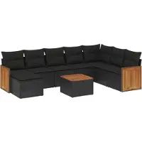 vidaXL Ensemble de salon de jardin 9 pièces avec coussins noir poly rotin