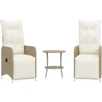 vidaXL Fauteuil de jardin 2 pcs. Réglable avec table Beige Poly Rattan