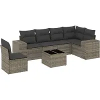 vidaXL Ensemble de salon de jardin 7 pièces avec coussins Gris Poly rotin