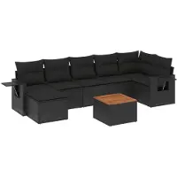 vidaXL Ensemble de jardin canapé 8 pièces avec coussins noir poly rotin