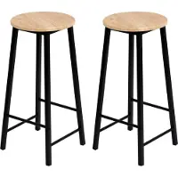 AC-DÉCO Set de 2 tabourets hauts FRIEND - Bois et noir - Métal et bois - D 30 x H 70 cm