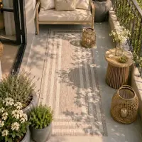 FRAAI Tapis de balcon - Sierra Frame Beige/Crème | 80x200 cm | Tapis de couloir | Tissage plat