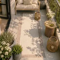 FRAAI Tapis de balcon - Sierra Border Crème/Beige | 80x180 cm | Tapis de couloir | Tissage plat