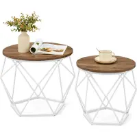 Vasagle Table Basse Ronde, Ensemble De 2 Tables D'appoint, Style Moderne, Plateau Amovible, Structure En Acier, Pour Le Salon, Brun Miel Et Ch