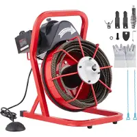 Vevor Machine de nettoyage de tuyaux 75 pieds x 3/8 pouces, spirale d'égout à alimentation manuelle, machine électrique de nettoyage de tuyaux 250 W avec 4 coupeurs et pédale deactivée par l'air