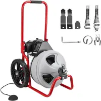Vevor Furet Déboucheur Canalisation Électrique 22 m x 9,5 mm Furet Électrique Alimentation Manuelle Machine de Débouchage sur Roues pour Tuyaux 50-150 mm