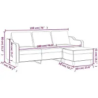 vidaXL Canapé 3 places avec pouf Noir 180 cm Tissu