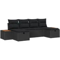 vidaXL Ensemble de canapés de jardin , 6 pièces, noir, en résine tressée