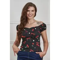 Banned Alternative Top Rockabilly de - Babe Cherries & Bows - Haut - XS - 4XL - pour Femme - noir - Taille 4XL