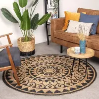 FRAAI Tapis rond en jute - Henna Ayda Naturel | Ø 120 cm | Rond | Tissage plat