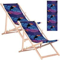 Greenblue 2 chaises longues classiques en hêtre GB183 avec motif toucan