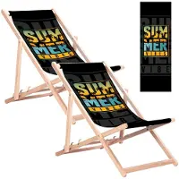 Greenblue 2 chaises longues en hêtre pour la plage et le jardin, avec l'inscription « Summer »