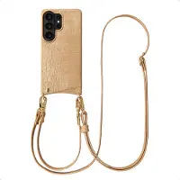 Selencia Coque de télephone Nova Croco avec cordon et porte-cartes pour Samsung Galaxy S26 Ultra - Toasted Almond