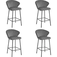 Leobert Tabouret De Bar - - Gatta - Velours Gris Foncé/Pieds Noirs - Lot De 4