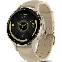 Garmin - 010-02785-55 - Smartwatch - Venu 3S - Lunette en acier inoxydable Soft Gold avec boîtier et bracelet en cuir lin