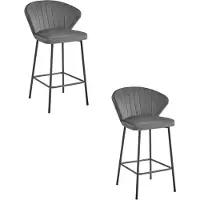 Leobert Tabouret De Bar - - Gatta - Velours Gris Foncé/Pieds Noirs - Lot De 2