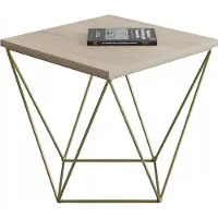 FutuStal Table basse carrée en fil métallique Loft Industrial dorée + chêne Sonoma