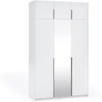 Margaret Hadas24 Armoire APOLLONIA I avec miroir, armoire à portes battantes, style moderne, armoire, grand espace de rangement 150 x 250 cm (blanc, poignées noires)