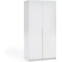 Margaret Hadas24 Armoire APOLLONIA sans miroir, armoire à portes battantes, style moderne, armoire, grand espace de rangement 100 x 204 cm (blanc, poignées dorées)
