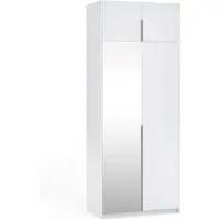 Margaret Hadas24 Armoire APOLLONIA I avec miroir, armoire à portes battantes, style moderne, armoire, grand espace de rangement 100 x 250 cm (blanc, poignées noires)