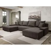 Margaret Hadas24 Canapé d'angle en U Canapé d'angle Lauren 348x188cm avec fonction sommeil et coffre de rangement, 5 places, porte-couverture, Big Sofa, Canapé d'angle, velours côtelé, marron